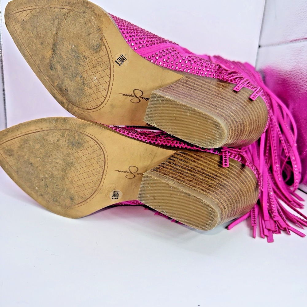 Jessica Simpson Hot Pink Rhinestone Fringe Western Cowboy Boots Sz 9.5 Womens - Picture 10 of 13